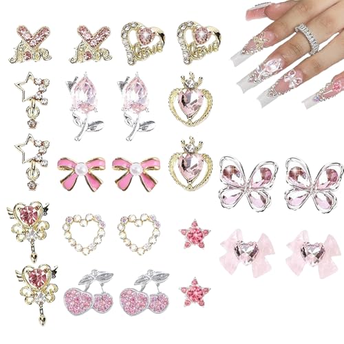 Wezalget Nagel Deko,Maniküre 3D Nageldekoration Bastelset | Strasssteine Herz Schleife Schmetterlinge Kirsche Sterndekor für Damen von Wezalget