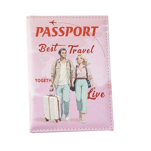 Wezalget Reisepasshalter - PU Leder Dokumententasche - Wasserdicht für Männer Frauen Paare mit Kartenfach, Rosa, Due persone, Siehe Beschreibung von Wezalget