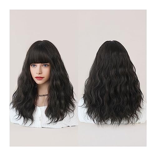 Perücken Echthaar Dunkelrote Perücken for Frauen, burgunderfarbene, gewellte Perücke mit Pony, bunte synthetische Ombre-Rot-Perücke for die tägliche Party Perücken für Damen(Schwarz) von WFchenj222-6