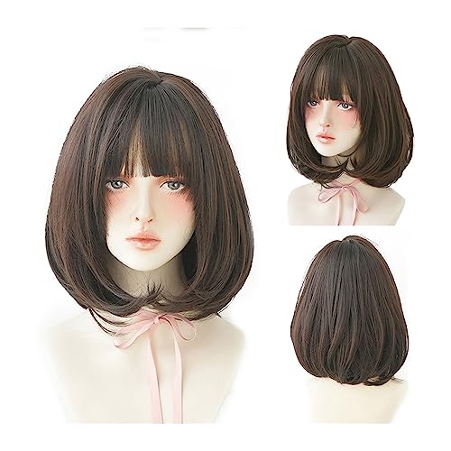 Perücken Echthaar Perücke, schwarz, natürlich, kurze Perücken, gerade Perücken mit Pony, braun, rosa, synthetisches Haar for Frauen, tägliches Cosplay, hitzebeständige Perücke Perücken für Damen(15.7i Perücken Echthaar Perücke, schwarz, natürlich, kurze Perücken, gerade Perücken mit Pony, braun, rosa, synthetisches Haar for Frauen, tägliches Cosplay, hitzebeständige Perücke Perücken für Damen(15.7i von WFchenj222-6