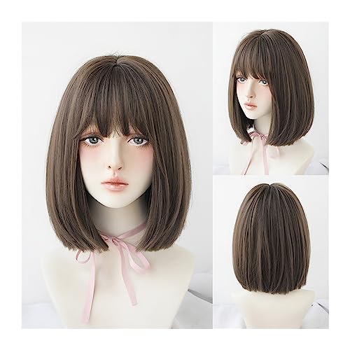 Perücken Echthaar Perücke, schwarz, natürlich, kurze Perücken, gerade Perücken mit Pony, braun, rosa, synthetisches Haar for Frauen, tägliches Cosplay, hitzebeständige Perücke Perücken für Damen(14inc Perücken Echthaar Perücke, schwarz, natürlich, kurze Perücken, gerade Perücken mit Pony, braun, rosa, synthetisches Haar for Frauen, tägliches Cosplay, hitzebeständige Perücke Perücken für Damen(14inc von WFchenj222-6