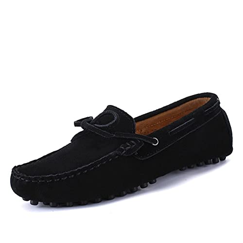 WgGUIF Smoking-Loafer für Herren, echtes Leder, runde Zehennahtdetails, Wildleder-Vamp-Deck-Schuhe, leichte, rutschfeste, Flexible GEH-Slip-on-Schuhe von WgGUIF