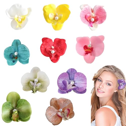 10er Set Hair Clip mit Hawaiianischen Blumen, Böhmische Haarklammern mit Schmetterlingsorchidee & Perlen, Wiederverwendbare Haarspangen für Frauen, Blumenschmuck für Urlaub, Hochzeit, Strand und Party 10er Set Hair Clip mit Hawaiianischen Blumen, Böhmische Haarklammern mit Schmetterlingsorchidee & Perlen, Wiederverwendbare Haarspangen für Frauen, Blumenschmuck für Urlaub, Hochzeit, Strand und Party von Wgewfhdf