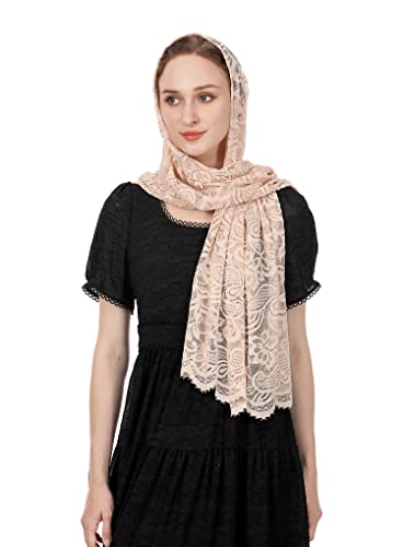 Wgior Rechteckiger Kapellenschal, katholischer Kirchenschleier, Mantilla, Wickeltuch, Massenkopfbedeckung, Pink, Large von Wgior