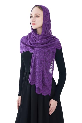 Wgior Rechteckiger Kapellenschal, katholischer Kirchenschleier, Mantilla, Wickeltuch, Kopfbedeckung, Violett, Large von Wgior