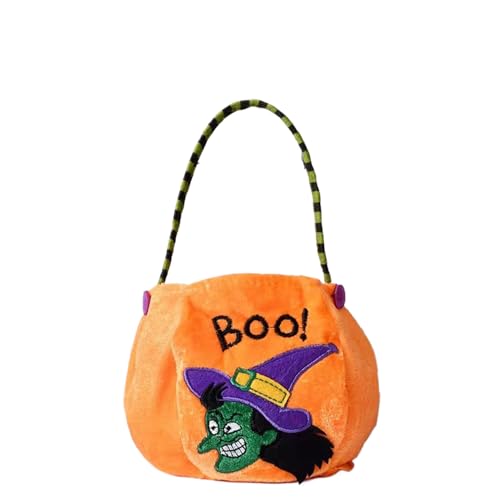 Kürbis-Süßigkeitentasche, Süßigkeitenbeutel, Filzbeutel mit Griff, für Kinder, Halloween, Kostümparty, Orange/Abendrot im Zickzackmuster (Sunset Chevron), 13*18cm von Wgudzpj