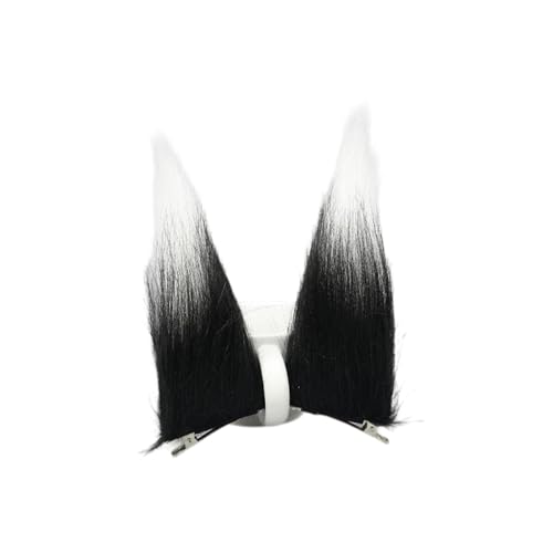 1 Paar Plüsch Fuchsohren Haarspangen,Haarclip Niedliche Kopfbedeckung Cosplay Kleidung,Fuchsohren Haarschmuck,Halloween Kostüm,Haar-Accessoires für Cosplay Party Weihnachtsfeier,Schwarz Weiß von Whakano