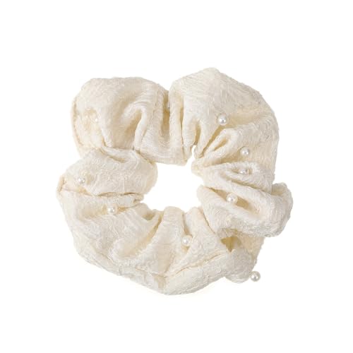 1 Stück Perlen-Haargummis,Einfarbige Scrunchies,Elastische Dicke Bänder,Weich Haargummi,Haarschmuck Frauen und Mädchen,für Lange Haare Oder Dicke Lockige Mädchen Damen,Beige von Whakano