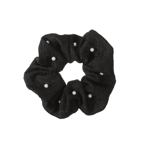 1 Stück Perlen-Haargummis,Einfarbige Scrunchies,Elastische Dicke Bänder,Weich Haargummi,Haarschmuck Frauen und Mädchen,für Lange Haare Oder Dicke Lockige Mädchen Damen,Schwarz von Whakano