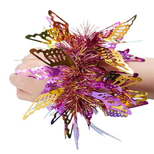 10 Stück Cheerleader-Armbänder,Handgelenk Blume,Cheerleader-Pompons,Gummiband-Armband,Kunststoff-Armband für Kinder,Performance,Party,Tanz,Kindergarten,Sportveranstaltungen,Karnevals,Lila Gold von Whakano