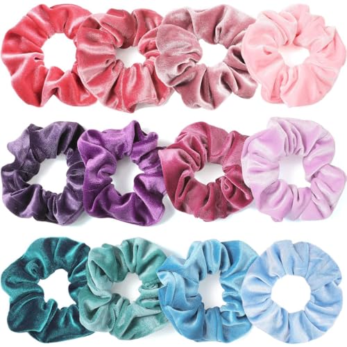 12 Stück Samt Haargummis Damen,Groß Haare Ringe,Scrunchies Haarbänder Gummibänder,Elastische Dicke Bänder Haarschmuck für Pferdeschwanzhalter,Hair Accessories Für Frauen,Mischfarbe A von Whakano