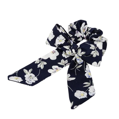 2 Stück Blumen Haargummi Mit Schleife,Quaste Haarbänder Damen Scrunchies Haare Ringe Haarschmuck Gummibänder,Kopfbedeckung Halt Dicke Bänder für Pferdeschwanzhalter,Party,Festival,Marineblau von Whakano