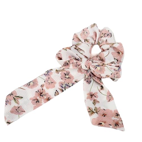2 Stück Blumen Haargummi Mit Schleife,Quaste Haarbänder Damen Scrunchies Haare Ringe Haarschmuck Gummibänder,Kopfbedeckung Halt Dicke Bänder für Pferdeschwanzhalter,Party,Festival,Rosa von Whakano
