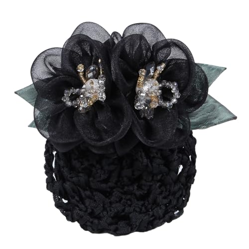 2 Stück Blumen Haarspange für Damen,Elegante Haarnetz Hair Clip Automatisch,Strass Haarklammer,Haarstyling Accessoires,Haarknoten Snoods Haarschmuck für Damen und Mädchen,Schwarz von Whakano