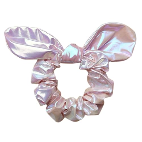 2 Stück Glänzende Metallische Haargummis mit Hasenohren,Haare Ringe Damen Stirnbänder,Scrunchies Haarbänder Gummibänder,Elastische Bänder Haarschmuck für Pferdeschwanzhalter,Rosa von Whakano