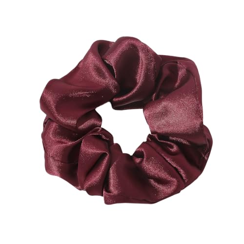 2 Stück Kunstseide Scrunchies Haargummis für Damen,Einfarbige Elastische Dicke Bänder,Haare Ringe,Haargummis Elastische Haarbänder,Haarring des Dickdarms,Haargummi Haare Ringe Damen,Rotwein von Whakano