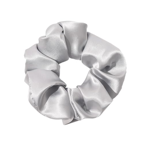 2 Stück Kunstseide Scrunchies Haargummis für Damen,Einfarbige Elastische Dicke Bänder,Haare Ringe,Haargummis Elastische Haarbänder,Haarring des Dickdarms,Haargummi Haare Ringe Damen,Silber grau von Whakano