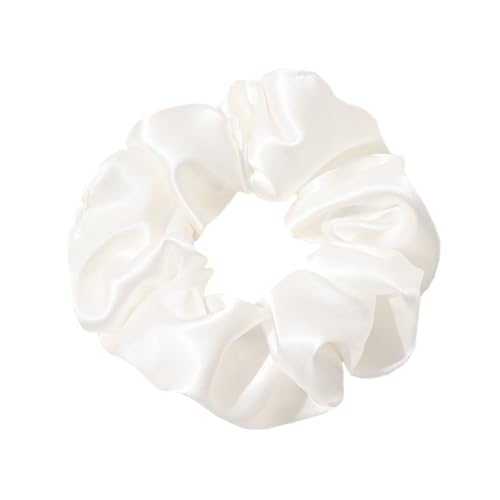 2 Stück Kunstseide Scrunchies Haargummis für Damen,Einfarbige Elastische Dicke Bänder,Haare Ringe,Haargummis Elastische Haarbänder,Haarring des Dickdarms,Haargummi Haare Ringe Damen,Weiß von Whakano