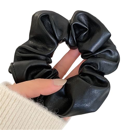 2 Stück PU Leder Haargummis für Damen Haarschmuck breit Haare Ringe Scrunchies Haarbänder Gummibänder,Pferdeschwanz Haargummis für Mädchen Damen,Halt Elastische Dicke Bänder,Schwarz von Whakano