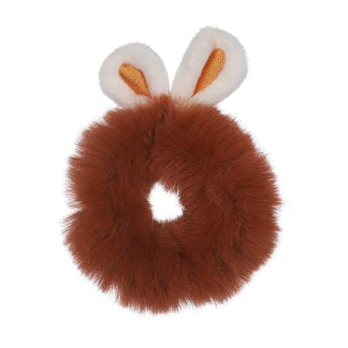2 Stück Plüsch Haargummis mit Hasenohren,Haare Ringe Damen Stirnbänder,Weich Scrunchies Haarbänder Gummibänder,Elastische Bänder Haarschmuck für Pferdeschwanzhalter,Hair Accessories,Braunrot von Whakano