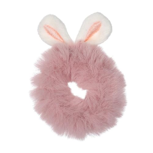 2 Stück Plüsch Haargummis mit Hasenohren,Haare Ringe Damen Stirnbänder,Weich Scrunchies Haarbänder Gummibänder,Elastische Bänder Haarschmuck für Pferdeschwanzhalter,Hair Accessories,Rosa von Whakano
