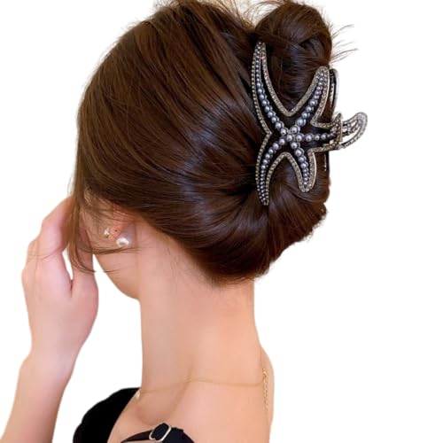 2 Stück Seestern Metall Haarklammer für Damen,Haarkrallenclips Rutschfeste Haarschmuck Starker Halt Claw Clip,Krallenklammern Haarstyling-Zubehör für Frauen,täglich Party Hochzeit Urlaub,Schwarz von Whakano