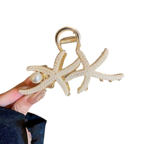 2 Stück Seestern Metall Haarklammer für Damen,Perle Rutschfeste Haarschmuck Starker Halt Claw Clip,Haarkrallenclips Haarstyling-Zubehör für Frauen,täglich Party Hochzeit Urlaub,Gold von Whakano