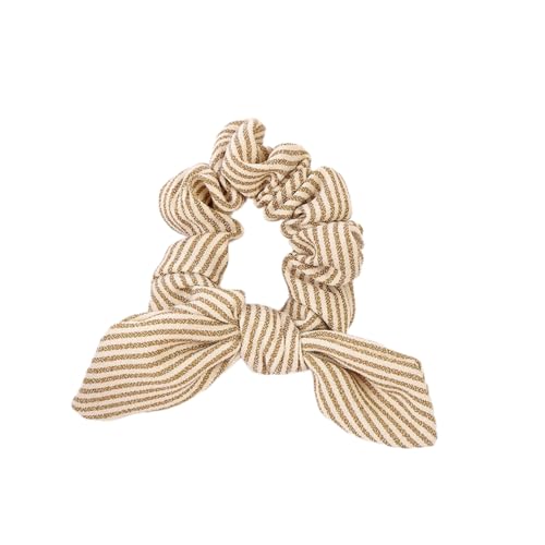2 Stück Streifen Haargummis mit Schleife,Elastische Haare Ringe,Haarbänder für Damen und Frauen,Pferdeschwanz-Halter,Scrunchies Haarschmuck Zubehör,Haargürtel Gummibänder,Khaki von Whakano
