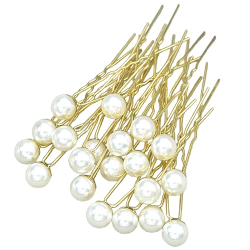 20 Stück Perlen Haarnadeln Damen,U-Förmige Haarschmuck Braut,Wellenform Haarklammern,Hochzeit Kopfschmuck für Haare,Brautfrisurfür,U-Form Clip für Party Prom Hochzeit Abendessen,Gold,Perlen 1cm von Whakano