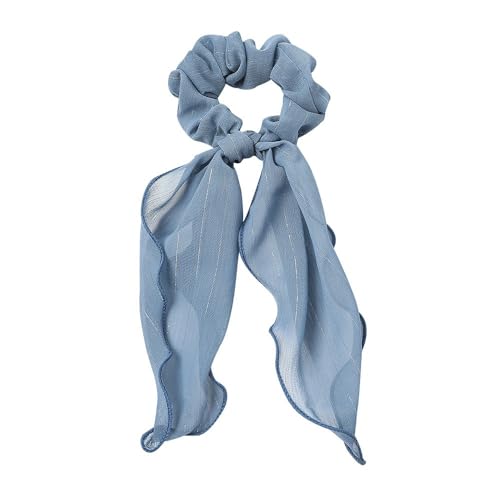 2PCS Haarbänder Schals Bowknot Haar Haargummis Schleife Stirnbänder,Pferdeschwanzhalter für Frauen Mädchen,Doppelschicht Chiffon Elastische Haargummis Pferdeschwanzhalter Haarschmuck,Denim Blue von Whakano