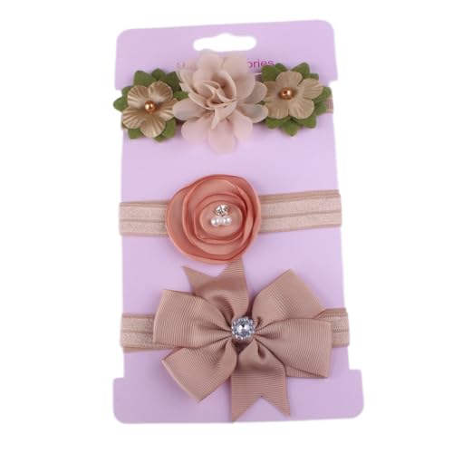3 Stück Baby Haarband Elastisches Stirnbänder mit Schleifen und Blumen,Mädchen Turban Weich Haarschmuck Kopfbedeckung für 0-3 Jahre Baby Mädchen Neugeborene,Kleinkinder,Taufe Party Fotografie,Khaki von Whakano