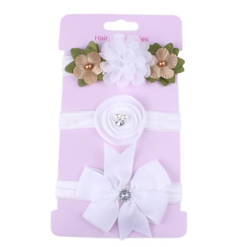 3 Stück Baby Haarband Elastisches Stirnbänder mit Schleifen und Blumen,Mädchen Turban Weich Haarschmuck Kopfbedeckung für 0-3 Jahre Baby Mädchen Neugeborene,Kleinkinder,Taufe Party Fotografie,Weiß von Whakano