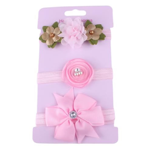 3 Stück Baby Haarband Elastisches Stirnbänder mit Schleifen und Blumen,Mädchen Turban Weich Haarschmuck Kopfbedeckung für 0-3 Jahre Baby Mädchen Neugeborene,Kleinkinder,Taufe Party Fotografie,Rosa von Whakano