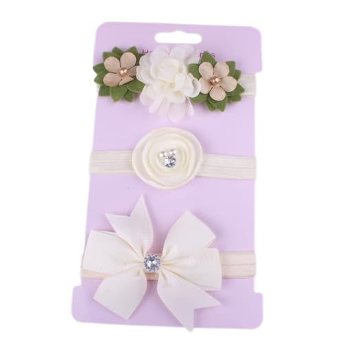3 Stück Baby Haarband Elastisches Stirnbänder mit Schleifen und Blumen,Mädchen Turban Weich Haarschmuck Kopfbedeckung für 0-3 Jahre Baby Mädchen Neugeborene,Kleinkinder,Taufe Party Fotografie,Beige von Whakano