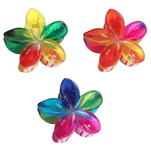 3 Stück Bunt Plumeria Blumen Haarspangen Damen,Hawaiian Claw Clip,Rutschfeste Haarklammer Haar Jaw Clips,Starker Halt,Krallenklammern Haarstyling-Zubehör,Party Strand Pool Urlaub,Zufällige Farbe von Whakano