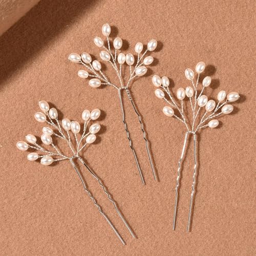 3 Stück Perlen Haarnadeln,U-Förmige Haarschmuck Braut,Wellenform Haarklammern,Kopfschmuck Hochzeit mit Perlen,U-Form Clip,für Party Prom Hochzeit Damen Mädchen,für Brautfrisur,Silber von Whakano