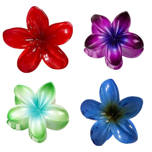4 Stück Plumeria Blumen Haarspangen,Hawaiian Claw Clip,Rutschfeste Haarklammer Damen,Starker Halt,Krallenklammern Haarstyling-Zubehör für Frauen Mädchen,Party Strand Pool Urlaub,Zufällige Farbe von Whakano