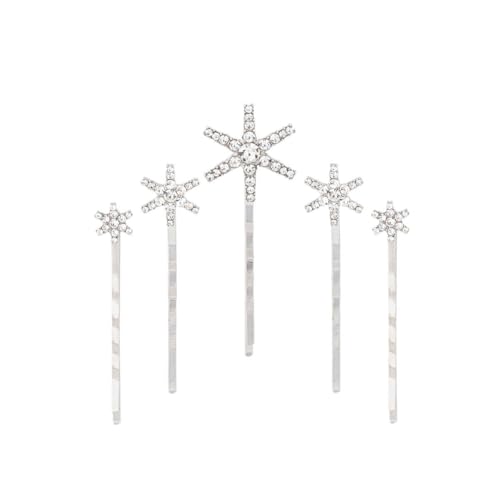 5 Stück Modische Haarnadeln Metall,Glänzende Strass Haarspange Damen,Haarklammer Kopfschmuck Hochzeit Haar-Accessoires,Haarnadeln für Brautfrisur und Brautjungfernfrisur,Silber von Whakano