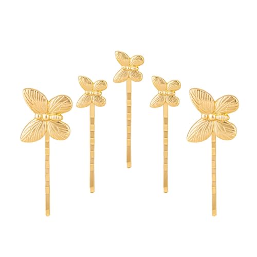 5 Stück Schmetterling Haarnadeln Metall,Modische Haarspange für Damen,Haarklammer Kopfschmuck Hochzeit Haar-Accessoires,Haarnadeln für Brautfrisur und Brautjungfernfrisur,Gold von Whakano