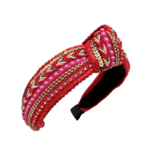 Boho Breites Vintage-Wunderschön Stirnband geknotetes Haarschmuck Haarband Kopfschmuck Damen Haarreifen für Mädchen Damen für Make up,Dating,Yoga,Urlaub,Rot von Whakano