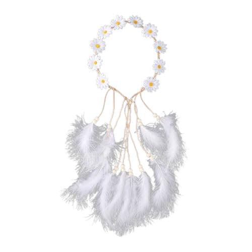 Boho Gänseblümchen Feder-Stirnband,Indische Tribal Kopfschmuck,Tribal-Kopfschmuck im Stil der amerikanischen Ureinwohner,Kopfbedeckung für Festival Party Hochzeit,Haarschmuck für Damen und Mädchen von Whakano