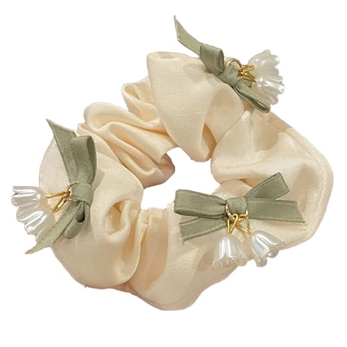 Damen Haargummis mit Maiglöckchen Perlen,Modischer Scrunchies Haare Ringe Haarschmuck Haarbänder Gummibänder,Halt Elastische Dicke Bänder für Pferdeschwanzhalter,Weihnachten,Party,Festival,A von Whakano