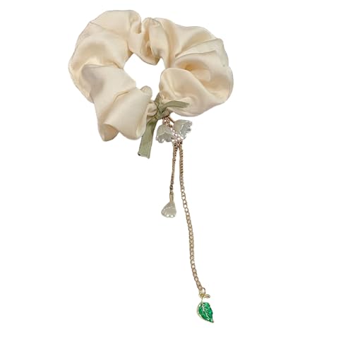 Damen Haargummis mit Maiglöckchen Perlen,Modischer Scrunchies Haare Ringe Haarschmuck Haarbänder Gummibänder,Halt Elastische Dicke Bänder für Pferdeschwanzhalter,Weihnachten,Party,Festival,B von Whakano