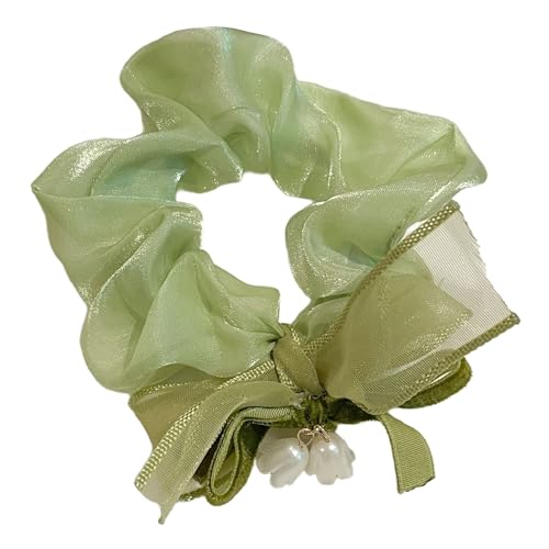 Damen Haargummis mit Maiglöckchen Perlen,Modischer Scrunchies Haare Ringe Haarschmuck Haarbänder Gummibänder,Halt Elastische Dicke Bänder für Pferdeschwanzhalter,Weihnachten,Party,Festival,E von Whakano