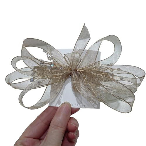Elegant Tüllschleife Haarspangen Damen,Haarschleifen Französische Haar Clip,Automatische Haarspangen,Haarschmuck Kopfschmuck Haare Accessoire,für Party,Hochzeit,Make-up,Champagner von Whakano
