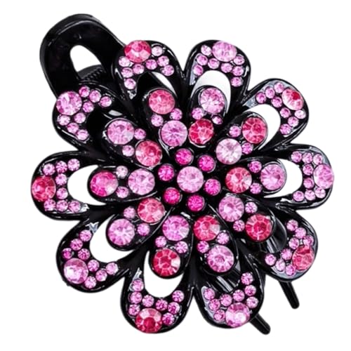 Elegante Haarspange Damen Strass Blume,Glitzer Haarklammer Krallenclip,Rutschfest Haarspangen für Dickes Dünnes Haar,Starker Halt Haarschmuck Kopfschmuck Party Alltag Frisuren,Rosa von Whakano