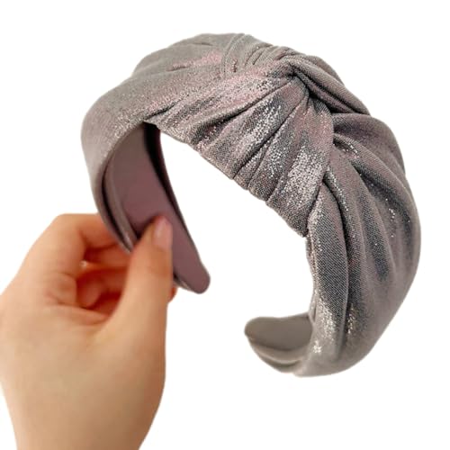 Geknotetes Haarreifen Damen,Breite Retro Stirnband,Haarband mit knoten,Stoff Haarreif Haarschmuck für Damen und Mädchen,Hochzeit,Geburtstag,Party,Bühne,Urlaub,Yoga,Gesicht waschen,Silber von Whakano