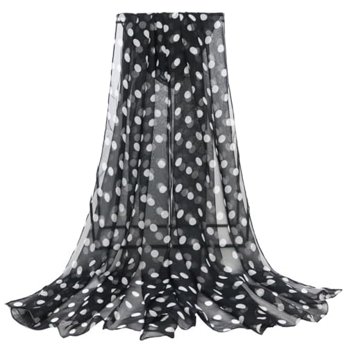 Georgette Shawl Schal Damen Punkte Design Halstuch Tuch Kopftuch,Schal Scarf,Schal Stola für Abendkleid,Bräute Brautjungfern Hochzeit,Festlich,für Frühling Sommer Ganzjährig,Schwarz Weiß,160x50cm von Whakano