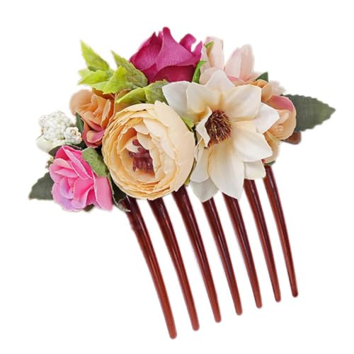 Künstliche Blumen Haarkamm Kopfschmuck,Hochzeit Braut Haarschmuck Haarspangen,Chignon Hair Accessories für Mädchen und Frauen,Haar Zubehör für Braut,Hochzeit,Abschlussball,Party,Beige von Whakano