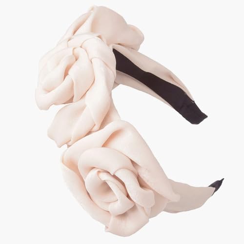 Künstliche Rosen Stirnband Damen,Breites Kopfband Haarband,Elegant Blumen Stirnband Haarreifen,Haarschmuck für Frauen und Mädchen,Haarreif für Hochzeit,Abschlussball,Party,Creme farben von Whakano